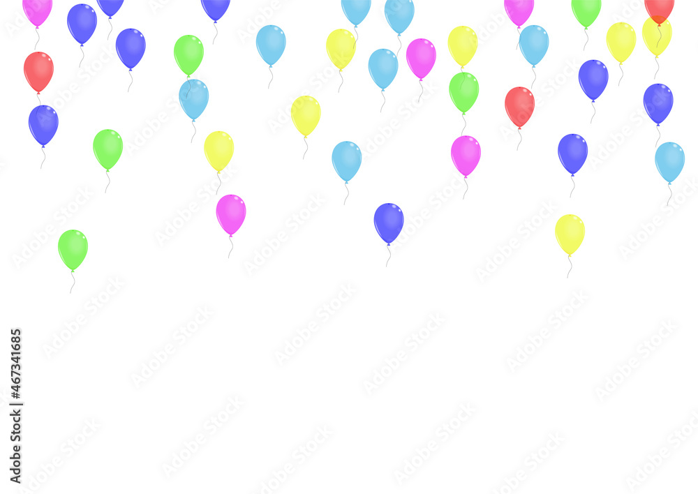 Multicolor Flying Background White Vector. Toy Shine Banner. Pink Streamers. Colorful Helium. Surprise Carnival Design.