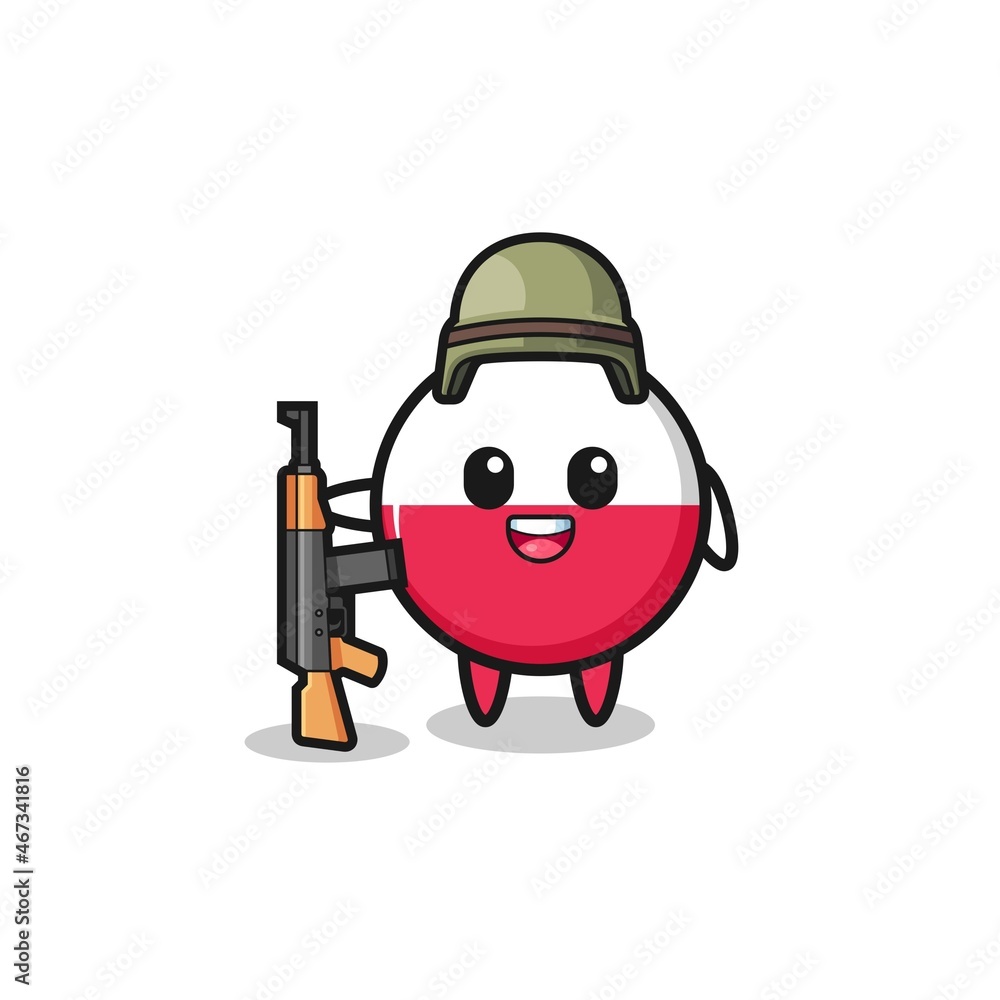 cute poland flag mascot as a soldier