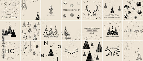 Ornate Merry Christmas greeting cards. Trendy square Winter Holidays art templates. -- good for social media posts , posters and prints
