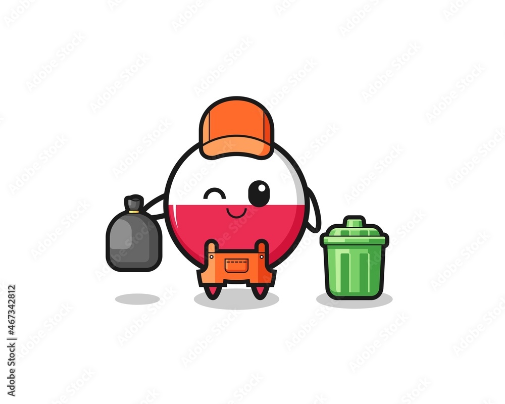 the mascot of cute poland flag as garbage collector the mascot of cute poland flag as garbage collector
