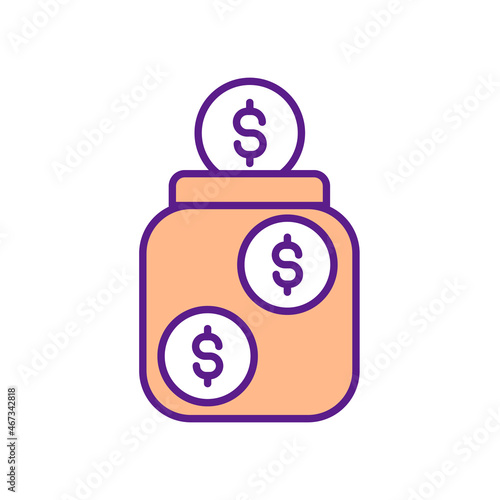 Money saving RGB color icon. Fund creation and raising. Voluntary donations. Save credits. Establish budget. Symbol with abstract meaning. Isolated vector illustration. Simple filled line drawing