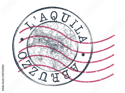 L'Aquila, Province of L'Aquila, Italy Stamp Map Postal. Silhouette Seal Roads and Streets. Passport Round Design. Vector Icon. Design Retro Travel National Symbol.