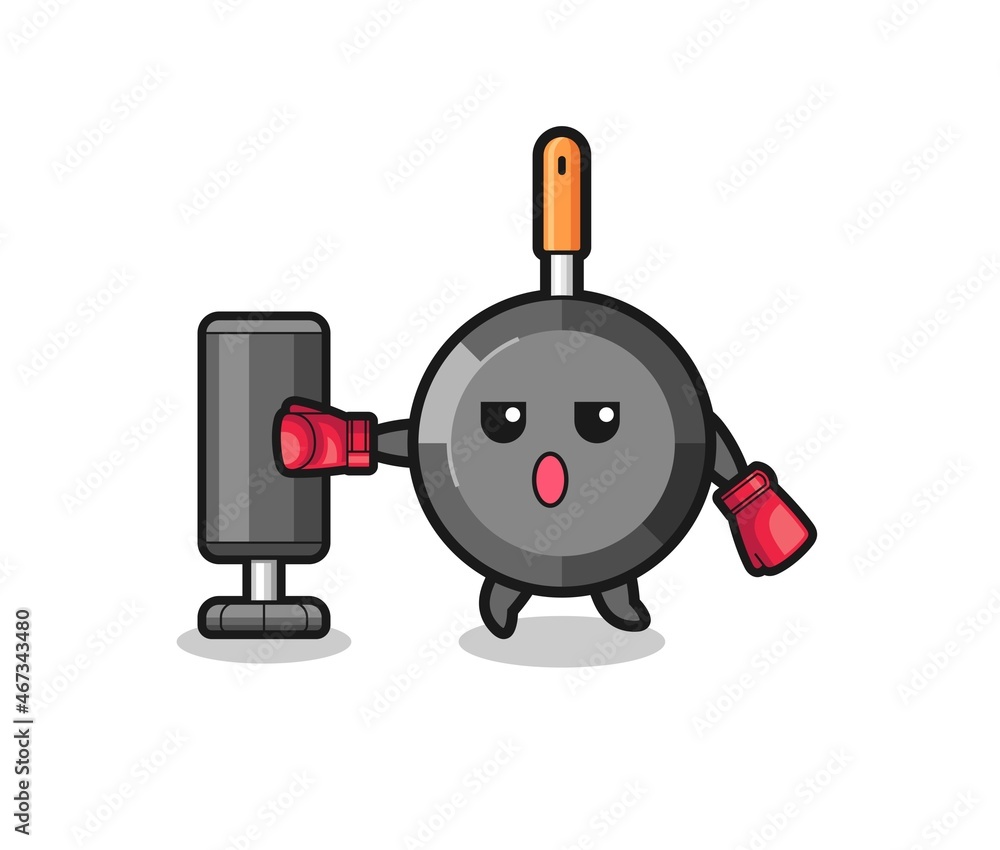 frying pan boxer cartoon doing training with punching bag frying pan boxer cartoon doing training with punching bag