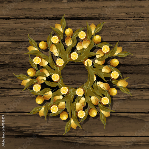 Round wreath of lemon branches.