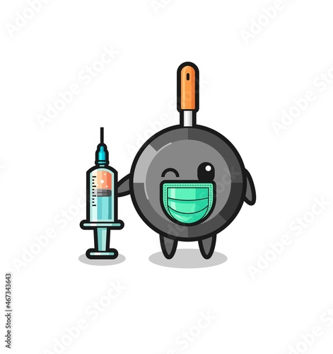 frying pan mascot as vaccinator
