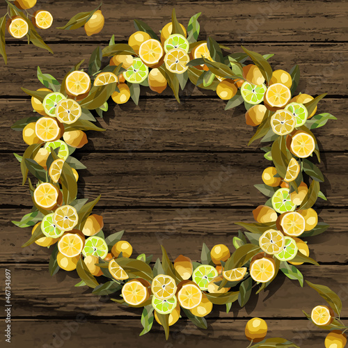 Round wreath of lemon branches.