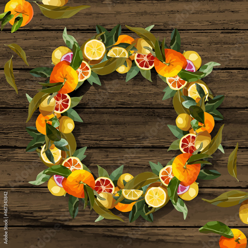 Round wreath of tangerine branches.