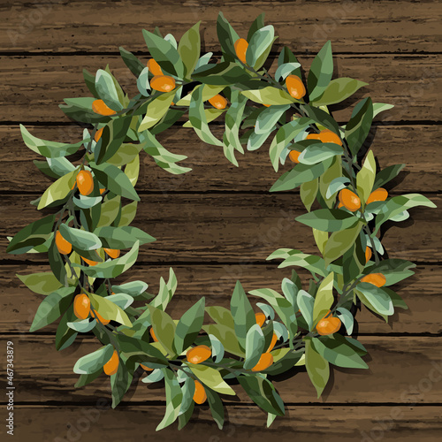 Round wreath of tangerine branches.