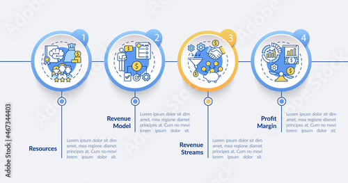 Business components blue vector infographic template. Enterprise presentation outline design elements. Data visualization with 4 steps. Process timeline info chart. Workflow layout with line icons