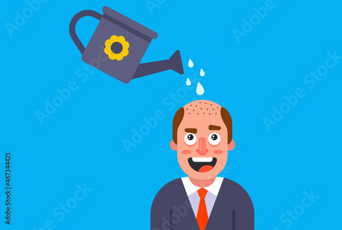 pouring medicine on the head to grow hair. flat vector illustration.
