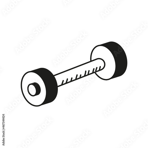 One collapsible dumbbell. Doodle style. Stock vector graphics.