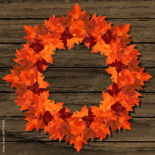 Round wreath of autumn branches. Vector wreath for thanksgiving designs, menus, banner ad, postcards, greetings