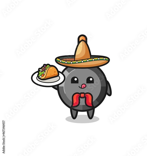 frying pan Mexican chef mascot holding a taco