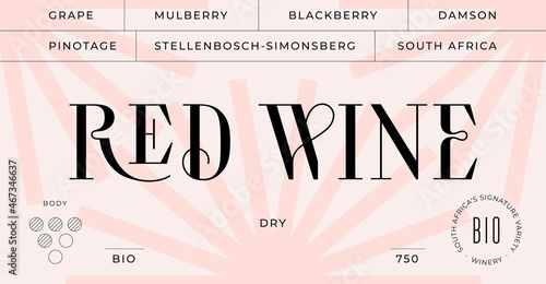 Minimal Label. Set of modern wine tag, label for brand, logo, sticker winery. Template design minimal label, tag or card with text modern font Red Wine. Typographic wine tag. Vector Illustration