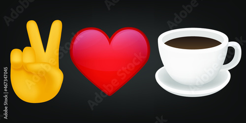 Peace Love and Coffee Illustration Emoji Design. Motivational Quote Emoticon Vector Symbol.