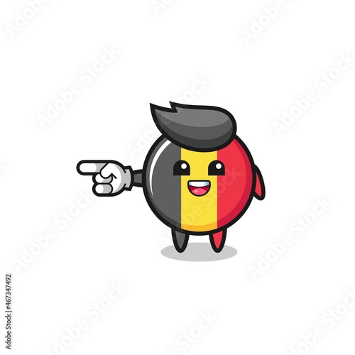 belgium flag cartoon with pointing left gesture