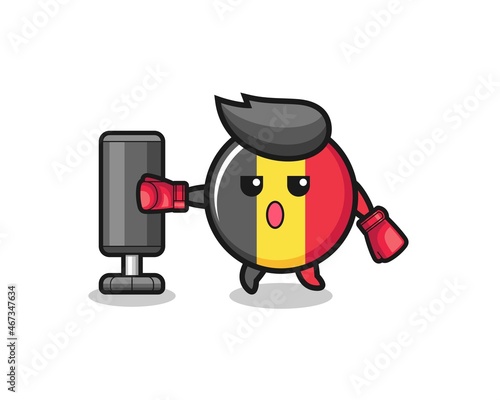 belgium flag boxer cartoon doing training with punching bag