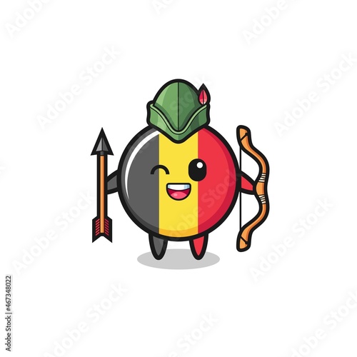 belgium flag cartoon as medieval archer mascot © heriyusuf