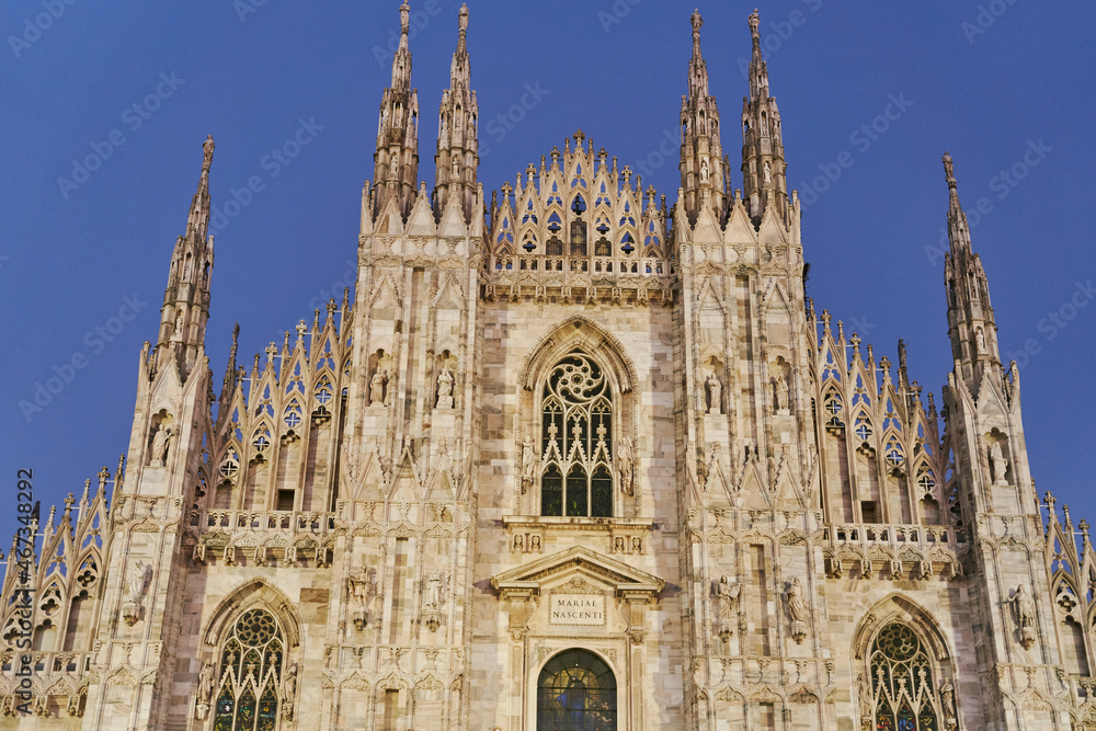 Milan, Italy - October 10, 2021: Milan Cathedral in Piazza Duomo in the evening, Milan. Duomo Cathedral.