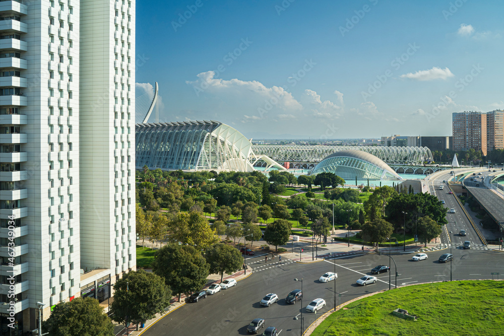 view from above of the city of science in valencia - obrazy, fototapety, plakaty 