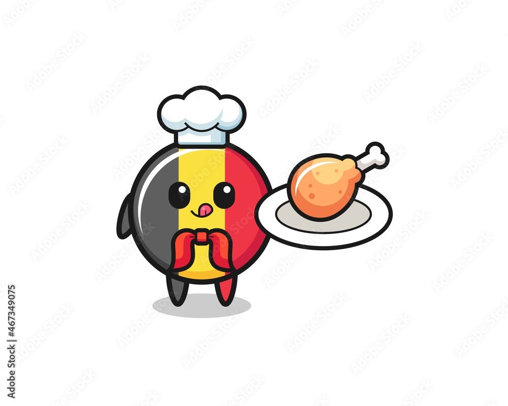 Fototapeta premium belgium flag fried chicken chef cartoon character