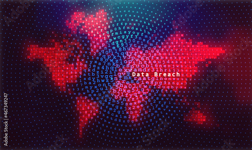 Cyber attack background with map of the world. Hacking concept illustration