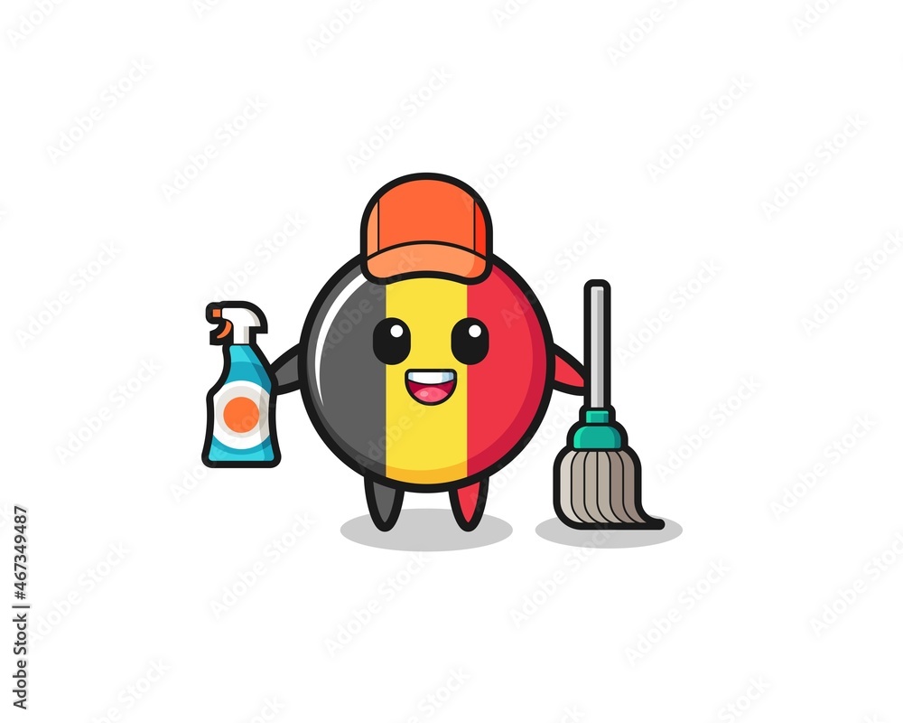 cute belgium flag character as cleaning services mascot