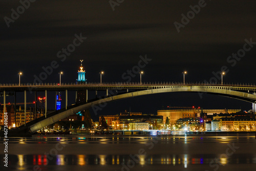 Stockholm  Sweden A view at night of the western bridge or Vasterbron.