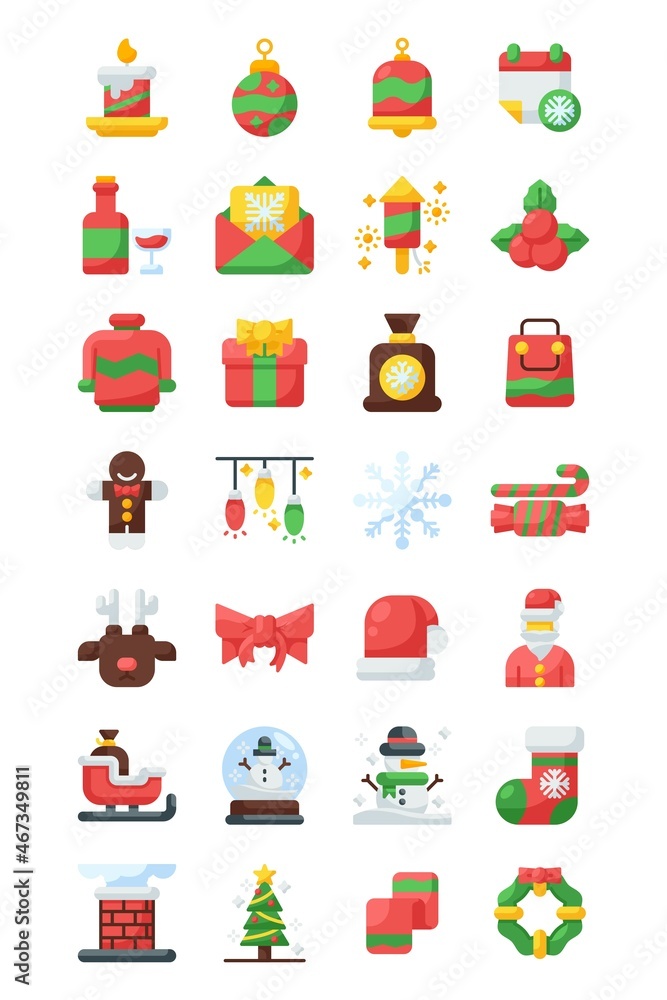 Christmas flat style icon set. Vector illustration for graphic design, website, app