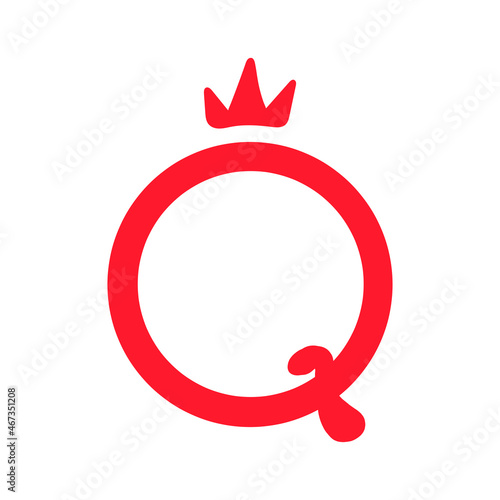 Queen of Hearts Vector Illustration. a red q with a crown at the top and a red heart at the bottom. for posters and t shirts