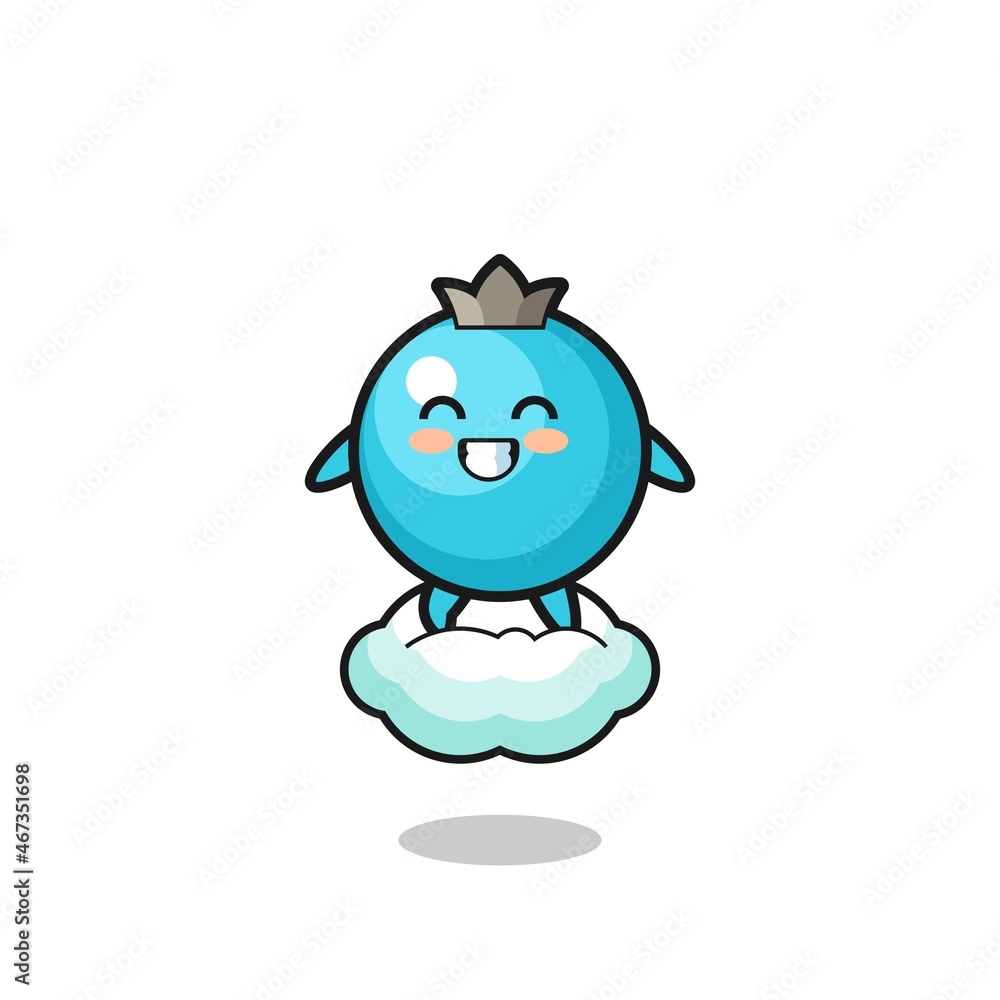 cute blueberry illustration riding a floating cloud