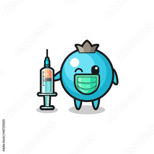 blueberry mascot as vaccinator