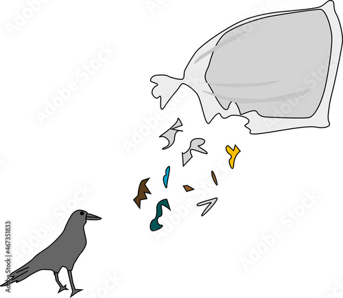 カラスに荒らされるゴミ袋