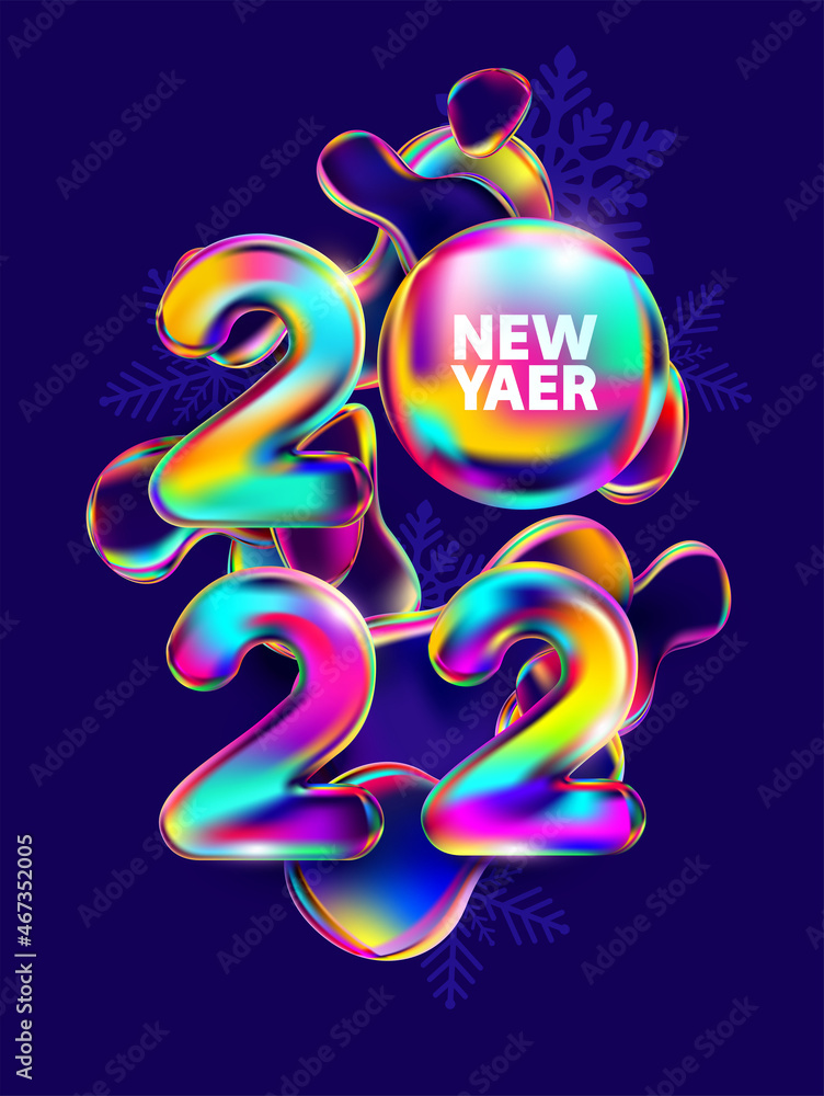 Festive greeting card design. New year 2022. Bright colorful numbers