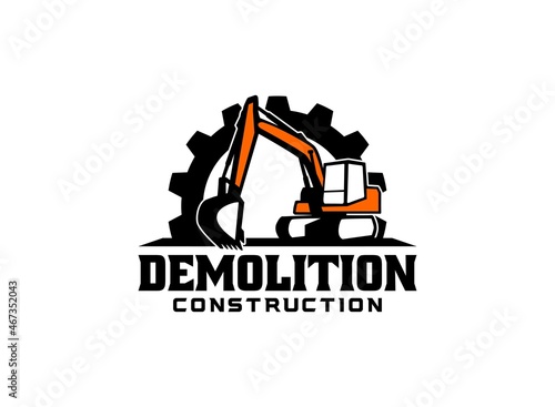 Excavator logo vector for construction company. Vehicle equipment template vector illustration for your brand.