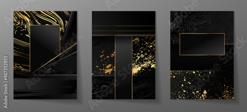 Luxury paper cut background, Abstract decoration, golden pattern, halftone gradients, 3d Vector illustration. Black, white, blue, gold waves Cover template, geometric shapes, modern minimal banner.