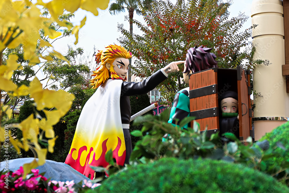 Osaka,Japan Nov 5,2021 Statue of Kyojuro Rengoku and Tanjiro Kamado