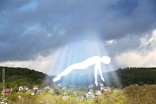 Fotografie immortal soul of the deceased ascends to heaven, disembodied ghost of a person,