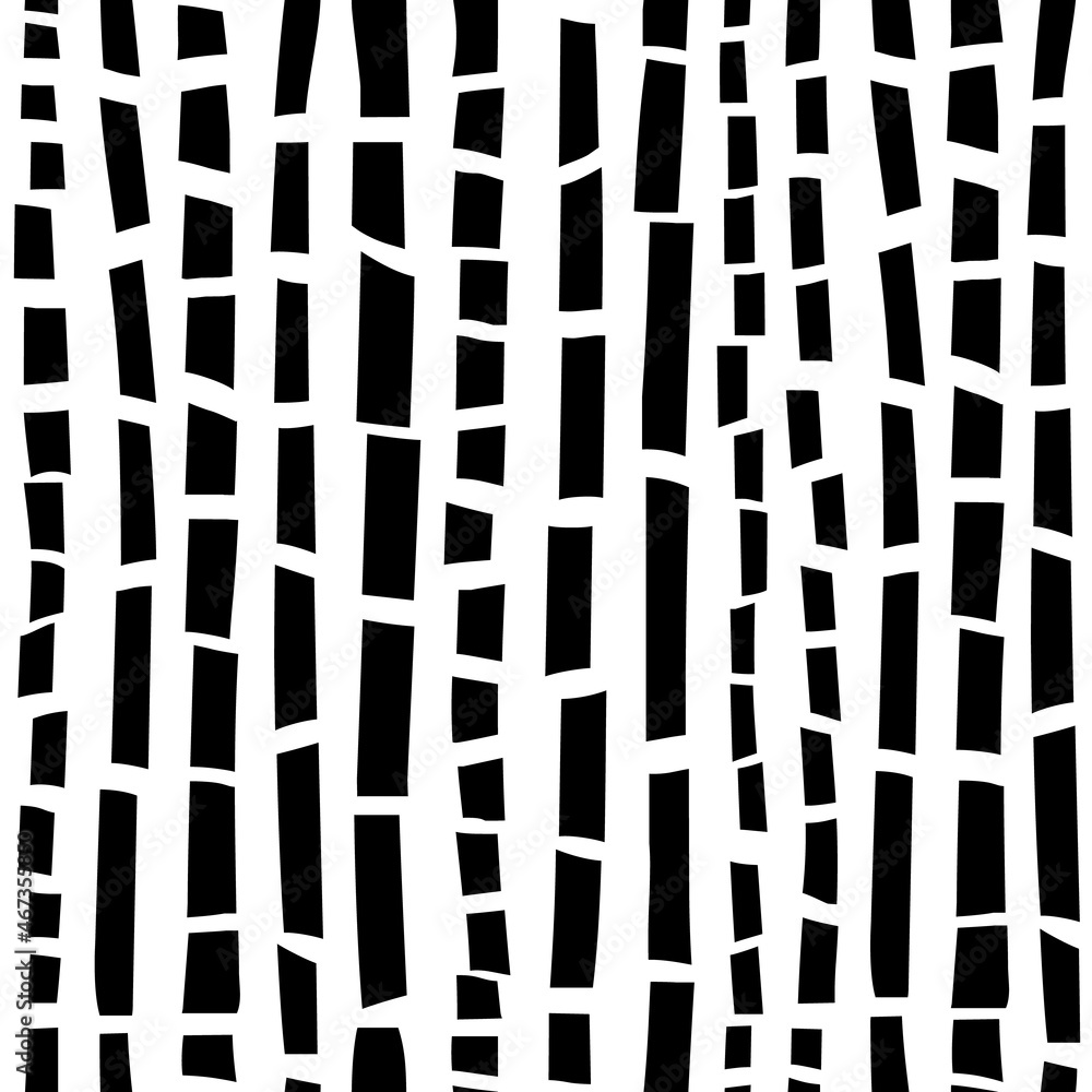 Seamless abstract pattern of bamboo stems. Black elements on a white background. Vector vertical print for your design. Simple style.