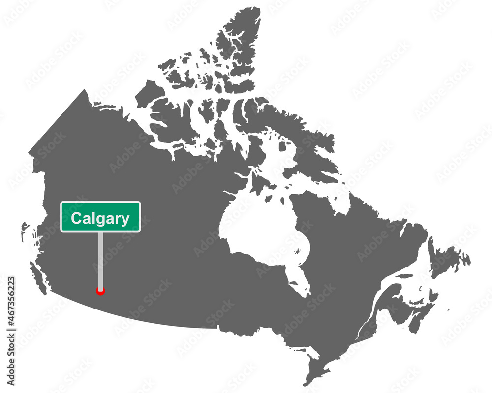Landkarte von Kanada mit Ortsschild von Calgary