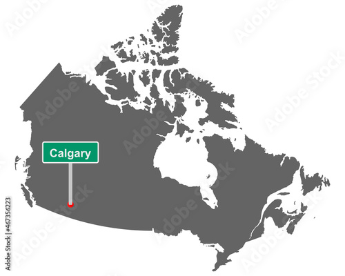Landkarte von Kanada mit Ortsschild von Calgary