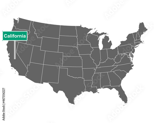 California Ortsschild und Karte der USA