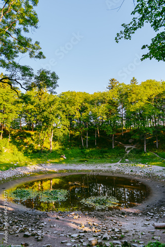 Kaali field of meteorite craters in Saaremaa, Estonia during sunny summer morning