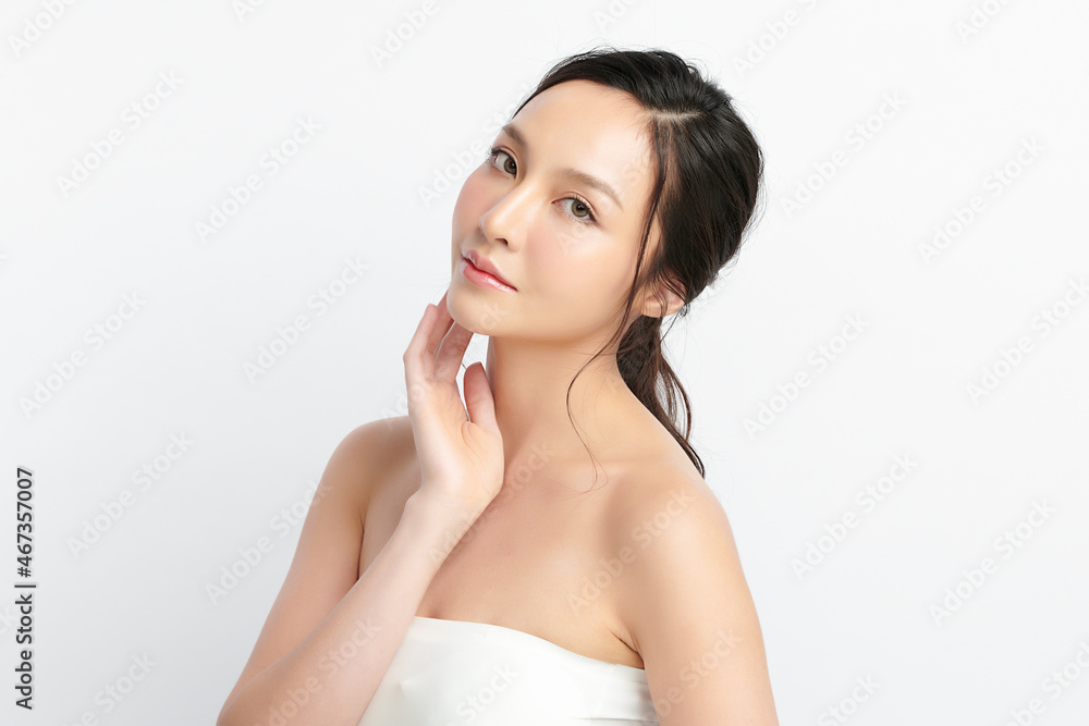 Beautiful young asian woman with clean fresh skin on white background, Face care, Facial treatment, Cosmetology, beauty and spa, Asian women portrait. Beautiful young asian woman with clean fresh skin on white background, Face care, Facial treatment, Cosmetology, beauty and spa, Asian women portrait.