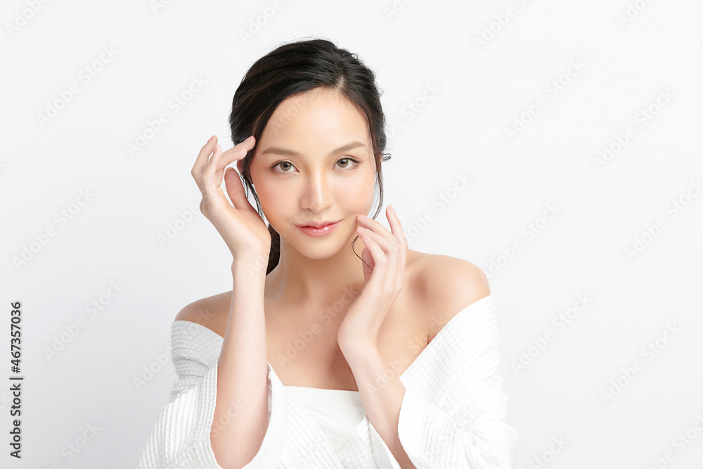 Beautiful young asian woman with clean fresh skin on white background, Face care, Facial treatment, Cosmetology, beauty and spa, Asian women portrait. Beautiful young asian woman with clean fresh skin on white background, Face care, Facial treatment, Cosmetology, beauty and spa, Asian women portrait.