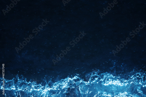 beautiful dark blue background, bright splashes of water, surf, waves