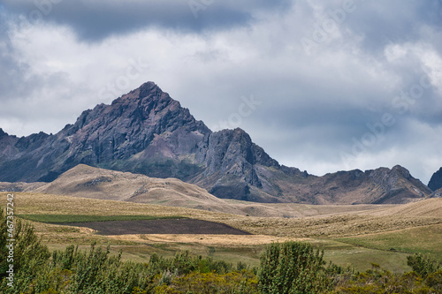 Landscape shot with Ruminahui volcano in the Ecuadorian Andes