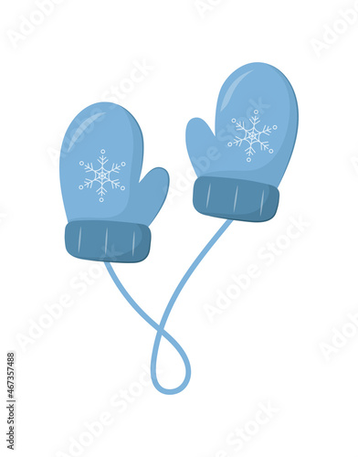 cute winter mittens in flat cartoon style