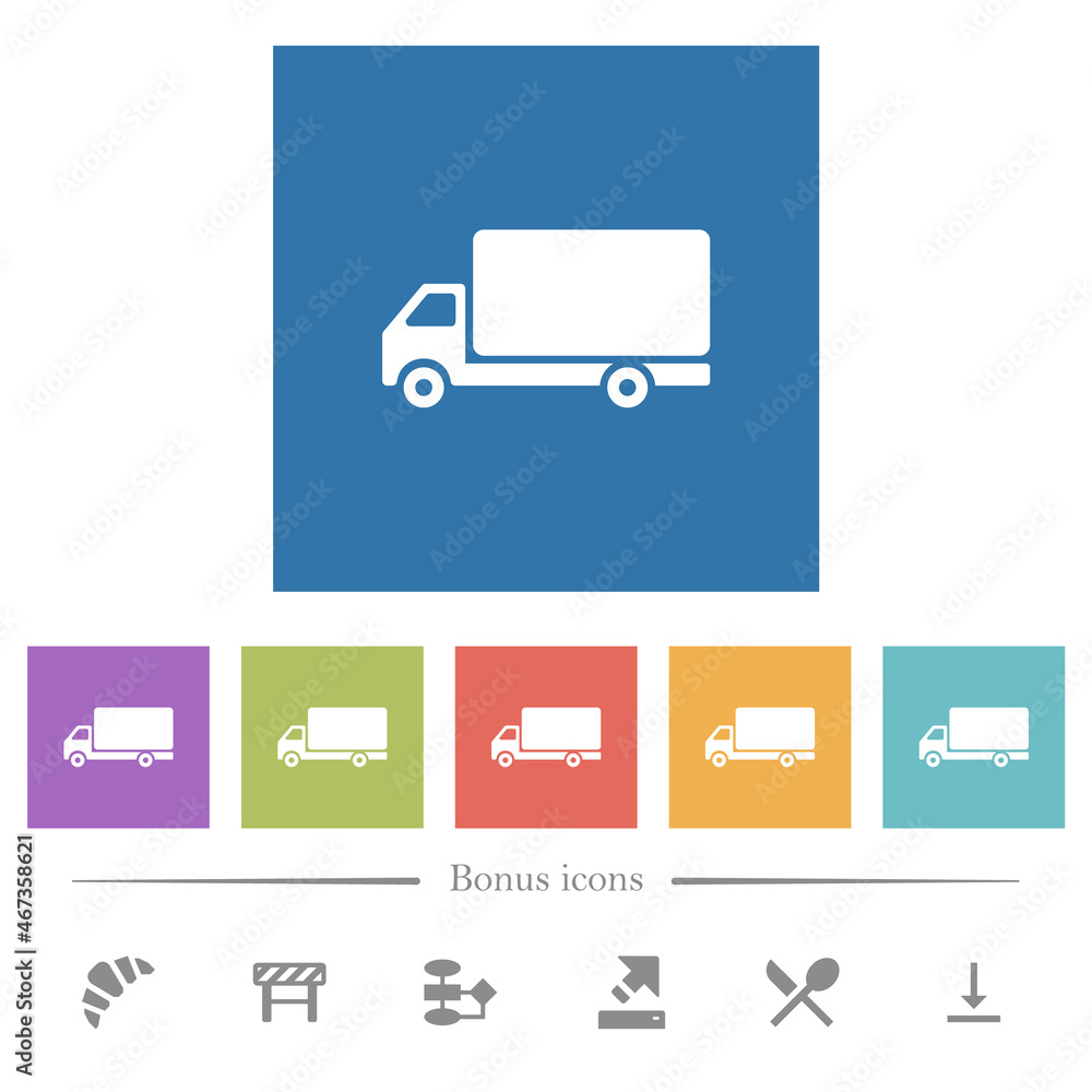 Freight car side view flat white icons in square backgrounds Freight car side view flat white icons in square backgrounds