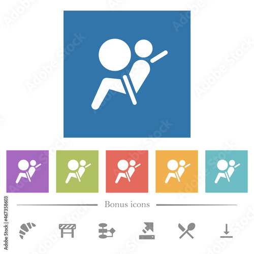 Air bag dashboard indicator flat white icons in square backgrounds